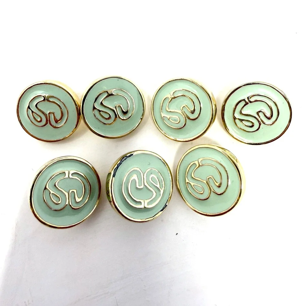 St. John Sport by Marie Gray Mint Green Enamel Logo Buttons Gold Tone Set of 7